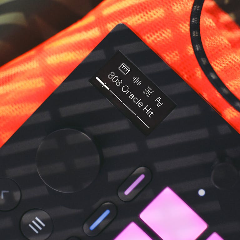 Zoomed in top-down view of the Move screen, it reads 808 Oracle Hit which is a melodic sampler kit